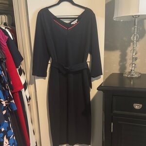 Boden Navy and Red Long Sleeve Dress